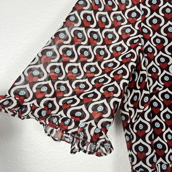 ZARA Dress Womens Size Medium Multicolor Heart Print High Neck Ruffle Hem - Picture 5 of 10